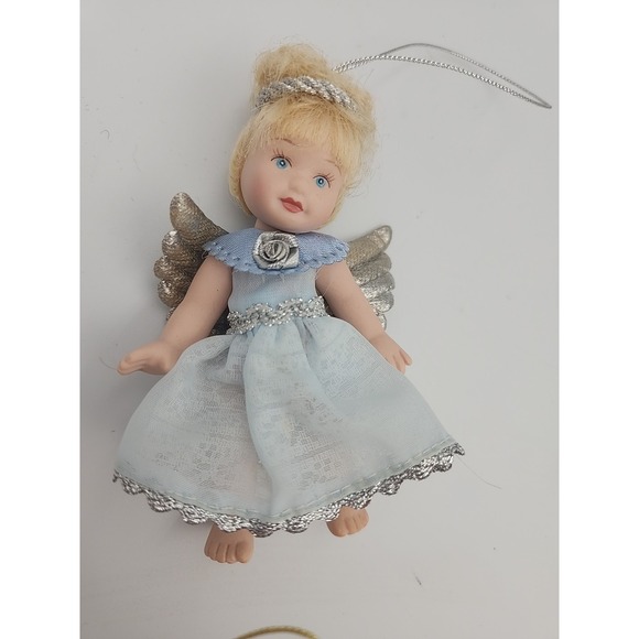 Vintage Porcelain Doll Figure Angel Set Ornaments,‎ 3 Ornaments - Picture 3 of 11